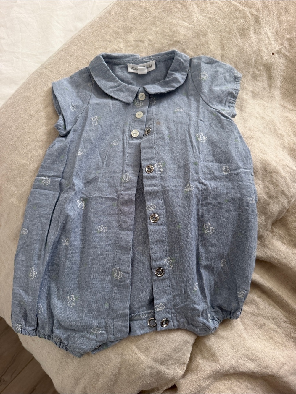 Tartine et Chocolat Light Blue Peter Pan Collar Button Romper